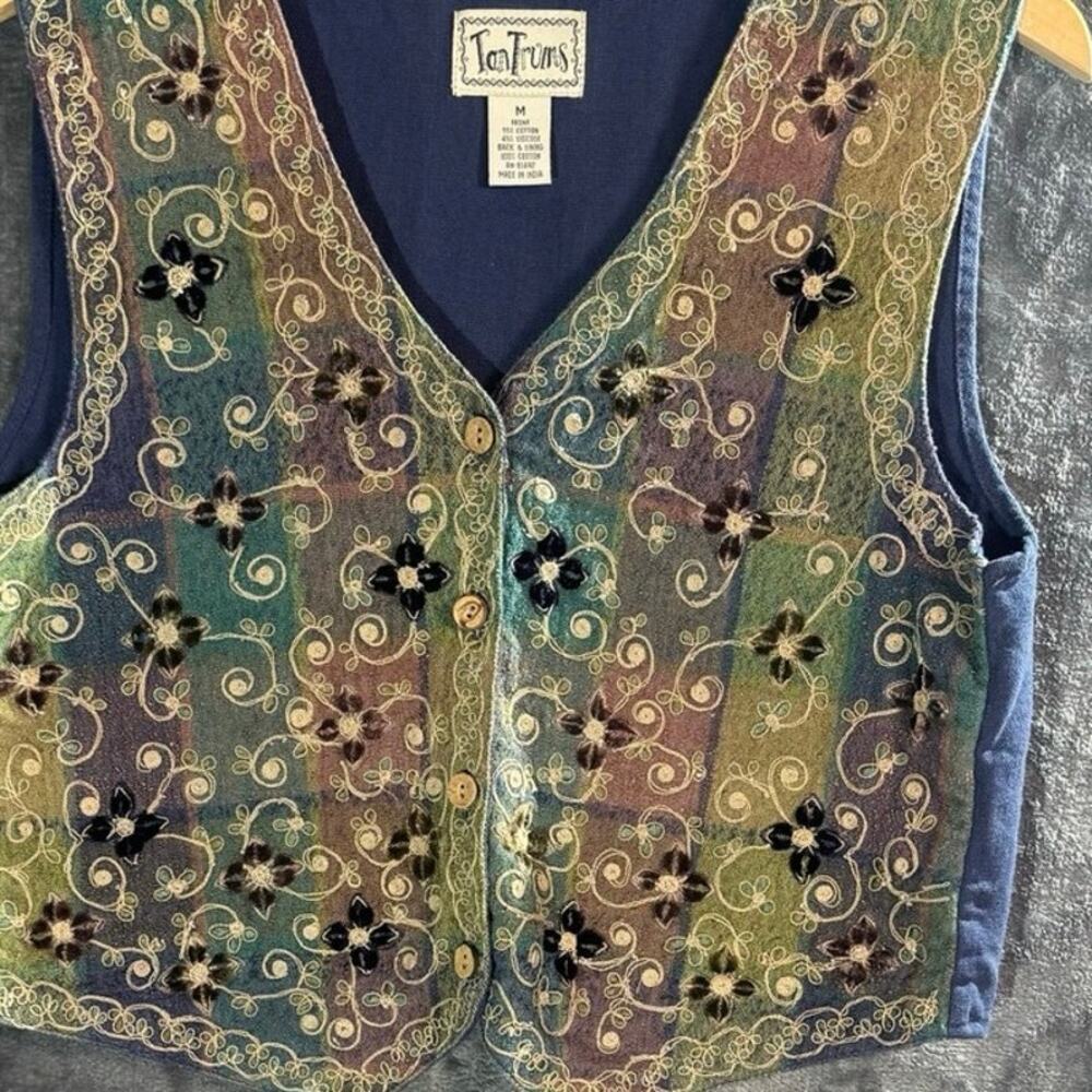 90s TanTrums Embroidered Beaded Floral Patchwork Vest M Cottagecore Whimsigoth - Picture 8 of 8
